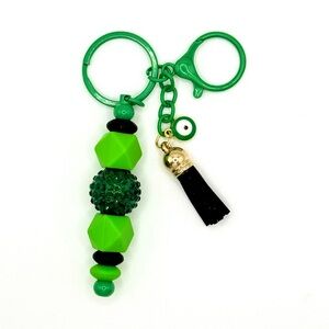 Green and Black Beaded Key Holder with Tassel
